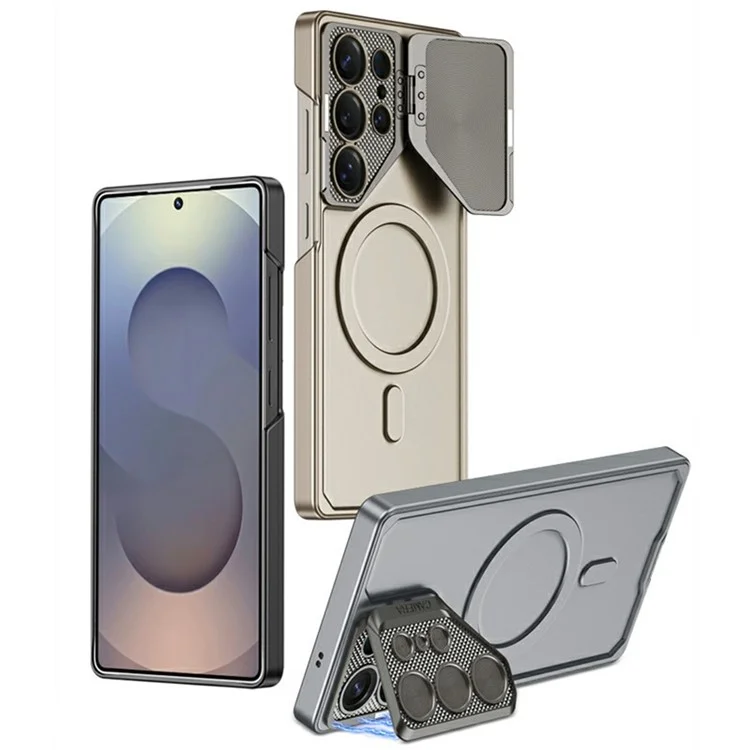 GKK For Samsung Galaxy S25 Ultra Case Compatible with MagSafe Slim PC Phone Cover with Metal Lens Cover - Titanium Grey