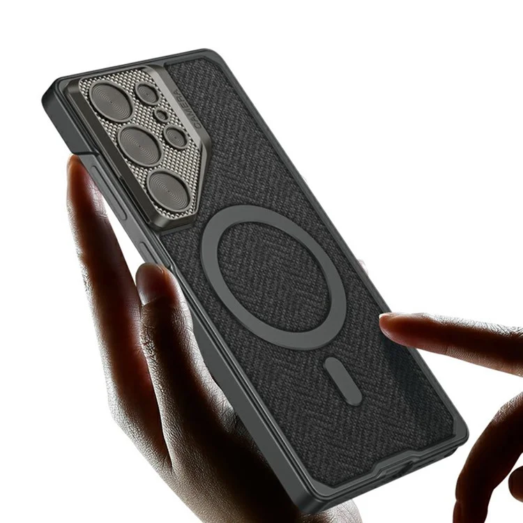 GKK Für Samsung Galaxy S24 Ultra Magnetische Hülle mit Skin-Touch PU-Leder + PC Handyhülle mit Metall-Objektivdeckel - Blau