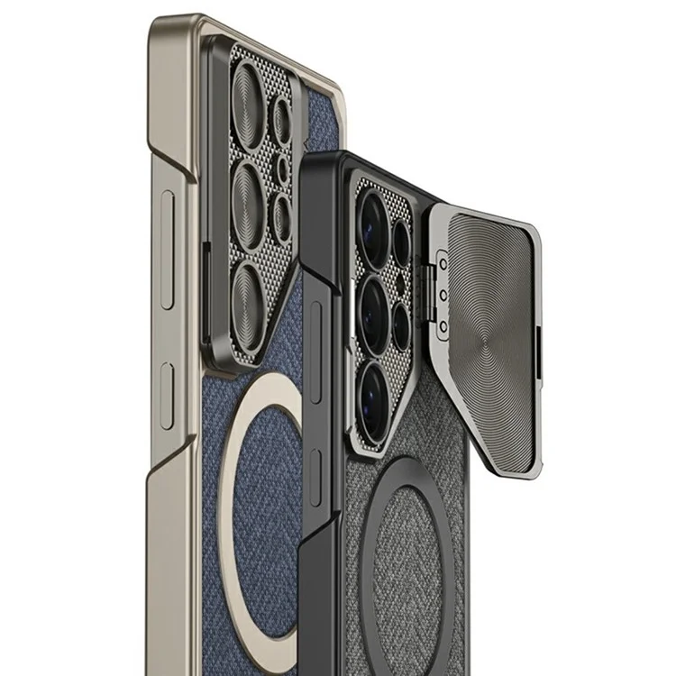 GKK Für Samsung Galaxy S24 Ultra Magnetische Hülle mit Skin-Touch PU-Leder + PC Handyhülle mit Metall-Objektivdeckel - Blau