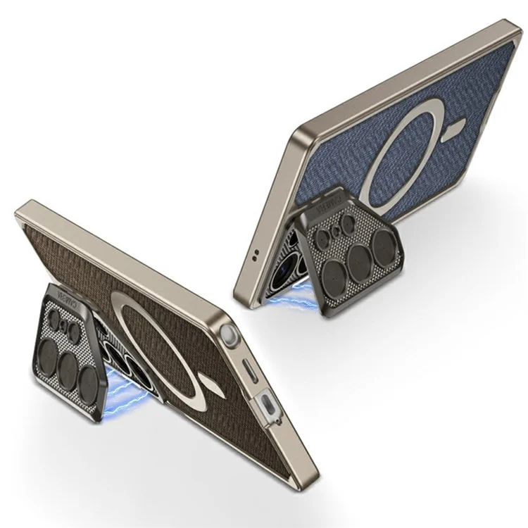 GKK For Samsung Galaxy S23 Ultra Magnetic Case Skin-Touch PU Leather + PC Phone Cover with Metal Lens Cover - Blue