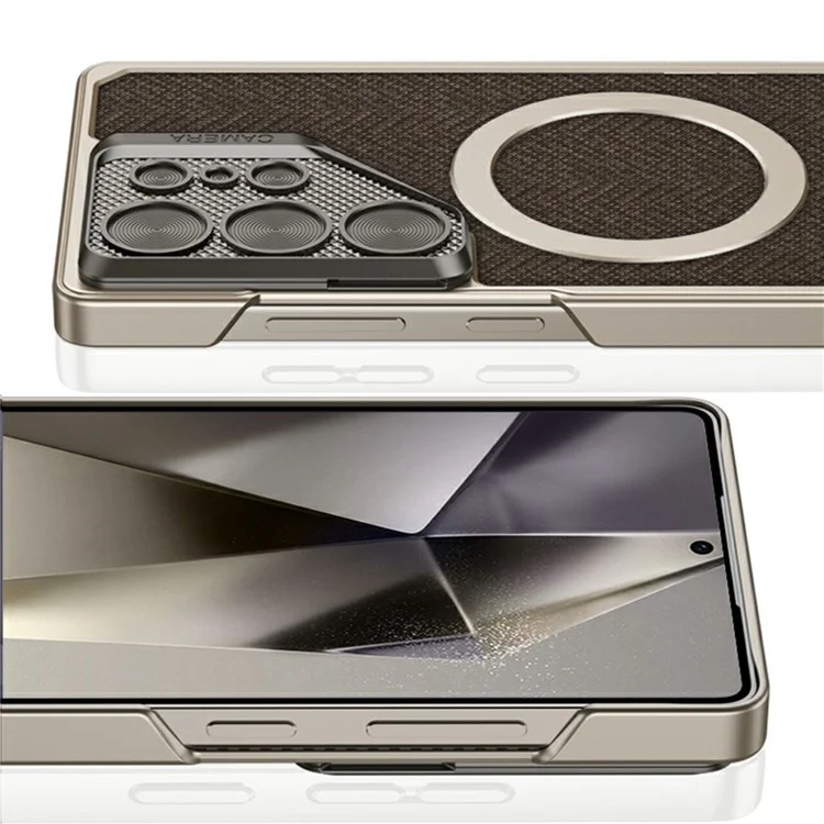 GKK For Samsung Galaxy S23 Ultra Magnetic Case Skin-Touch PU Leather + PC Phone Cover with Metal Lens Cover - Blue