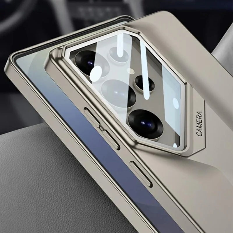 GKK For Samsung Galaxy S25 Ultra Case Kickstand Shockproof PC Phone Cover with Glass Lens Cover - Titanium Gold