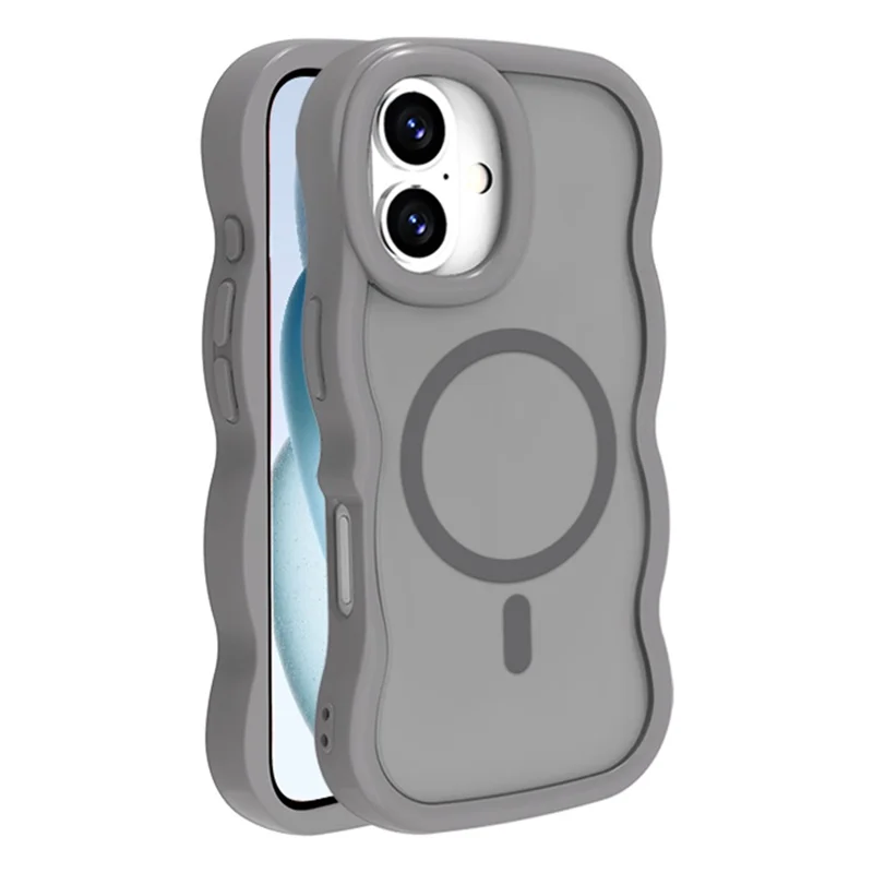 Чехол для iPhone 16 Plus, совместимый с MagSafe, TPU + PC, задняя крышка телефона с текстурой волны - Серый