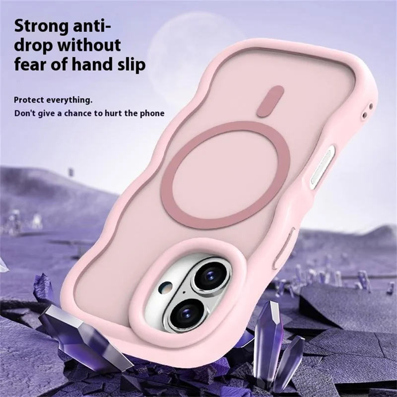 For iPhone 16 Case Compatible with MagSafe TPU + PC Phone Back Cover Skin Touch Wave Shape - Pink