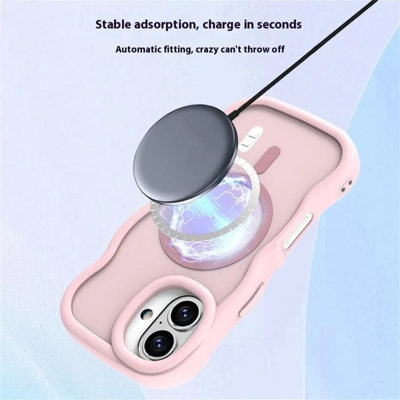 For iPhone 16 Case Compatible with MagSafe TPU + PC Phone Back Cover Skin Touch Wave Shape - Pink