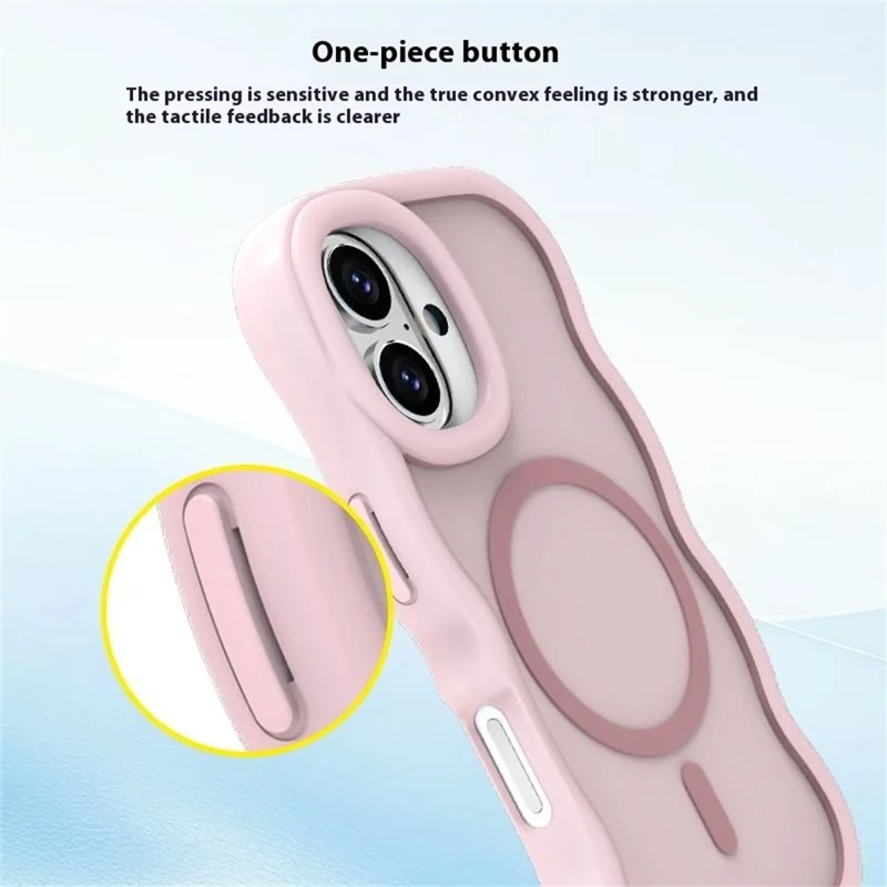 For iPhone 16 Case Compatible with MagSafe TPU + PC Phone Back Cover Skin Touch Wave Shape - Pink