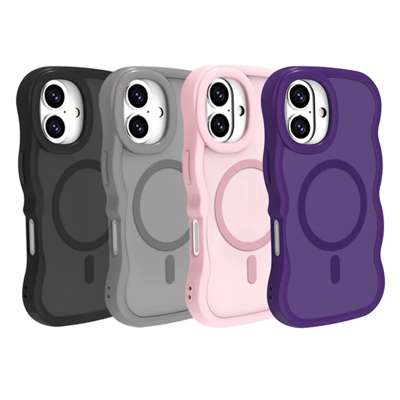 For iPhone 16 Case Compatible with MagSafe TPU + PC Phone Back Cover Skin Touch Wave Shape - Pink