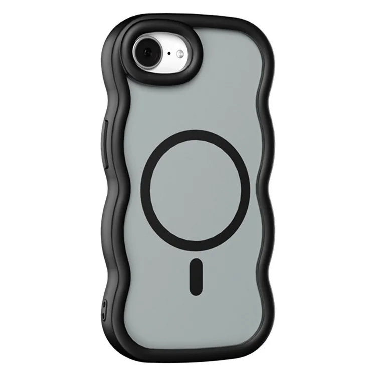 Cover per iPhone 16e Compatibile con MagSafe, Custodia in TPU + PC con Rivestimento Posteriore, Forma Ondulata al Tocco - Nero