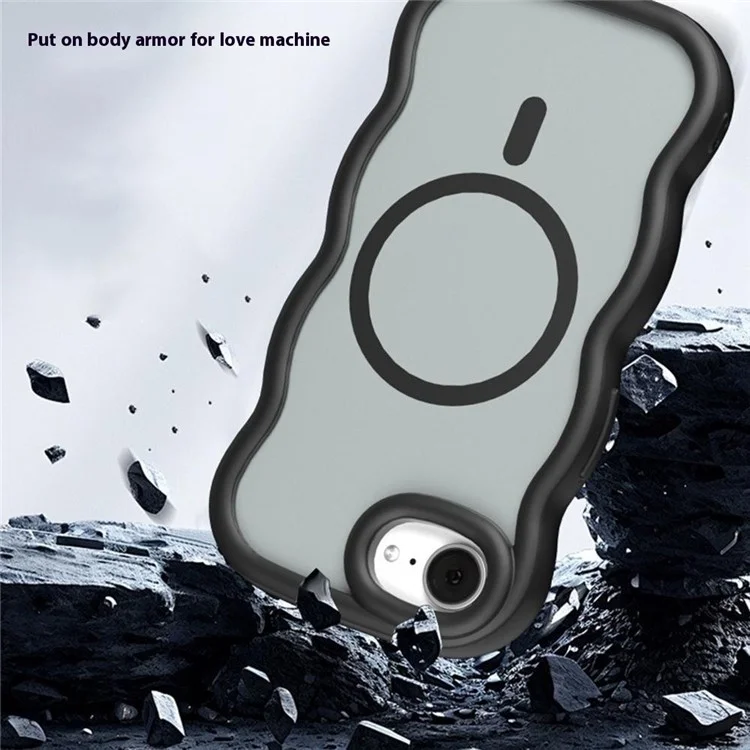 Cover per iPhone 16e Compatibile con MagSafe, Custodia in TPU + PC con Rivestimento Posteriore, Forma Ondulata al Tocco - Nero