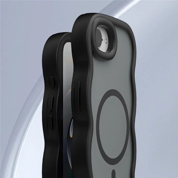 Cover per iPhone 16e Compatibile con MagSafe, Custodia in TPU + PC con Rivestimento Posteriore, Forma Ondulata al Tocco - Nero