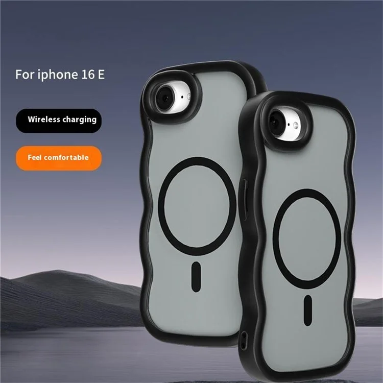 Cover per iPhone 16e Compatibile con MagSafe, Custodia in TPU + PC con Rivestimento Posteriore, Forma Ondulata al Tocco - Nero