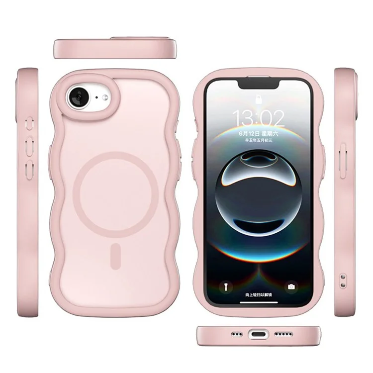 Cover per iPhone 16e Compatibile con MagSafe, Custodia in TPU + PC con Rivestimento Posteriore, Forma Ondulata al Tocco - Nero