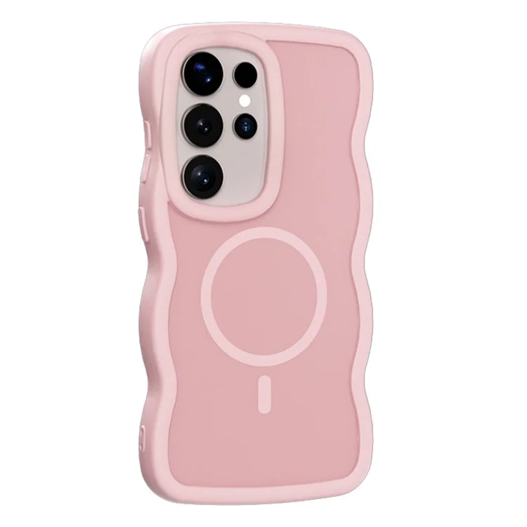For Samsung Galaxy S24 Ultra Case Compatible with MagSafe TPU + PC Phone Back Cover Skin Touch Wave Shape - Pink