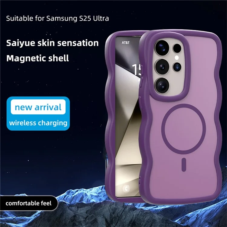 For Samsung Galaxy S24 Ultra Case Compatible with MagSafe TPU + PC Phone Back Cover Skin Touch Wave Shape - Pink