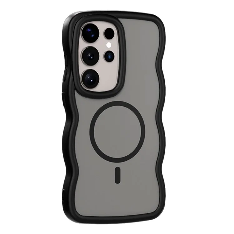 For Samsung Galaxy S24 Ultra Case Compatible with MagSafe TPU + PC Phone Back Cover Skin Touch Wave Shape - Black