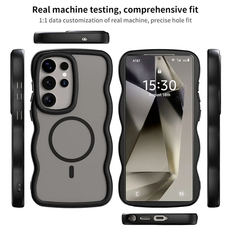 For Samsung Galaxy S24 Ultra Case Compatible with MagSafe TPU + PC Phone Back Cover Skin Touch Wave Shape - Black
