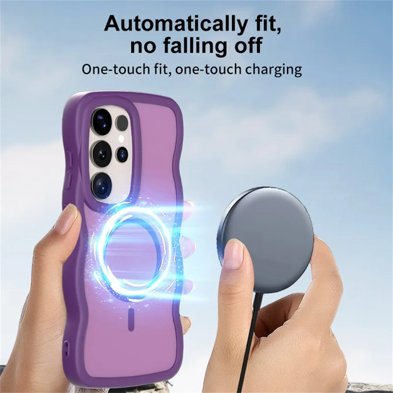 For Samsung Galaxy S24 Ultra Magnetic Case TPU + PC Phone Back Cover Skin Touch Wave Shape - Grey