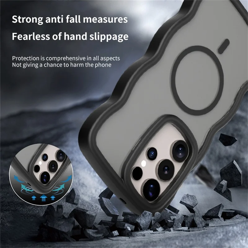 For Samsung Galaxy S24 Ultra Magnetic Case TPU + PC Phone Back Cover Skin Touch Wave Shape - Grey