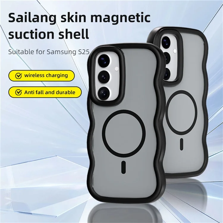 For Samsung Galaxy S25+  /  S24+ Case Compatible with MagSafe TPU + PC Phone Back Cover Skin Touch Wave Shape - Black