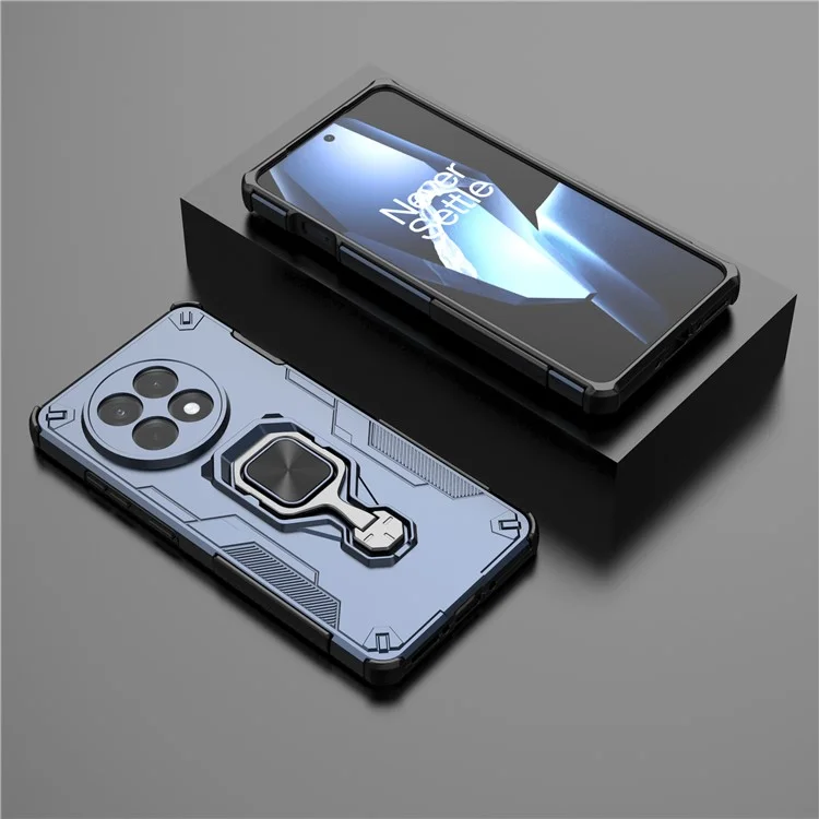 Capa para OnePlus 13R 5G com Anel Giratório e Suporte Dobrável, Antichoque em PC + TPU - Azul Marinho