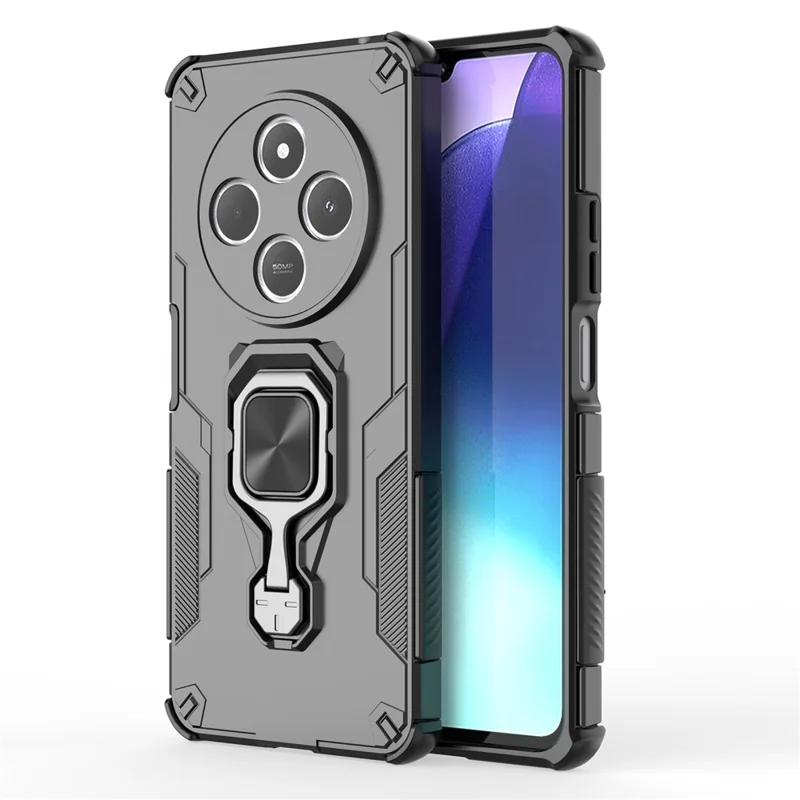 For Xiaomi Redmi 14C 4G Case Rotatable Ring Kickstand PC + TPU Shockproof Phone Cover - Black