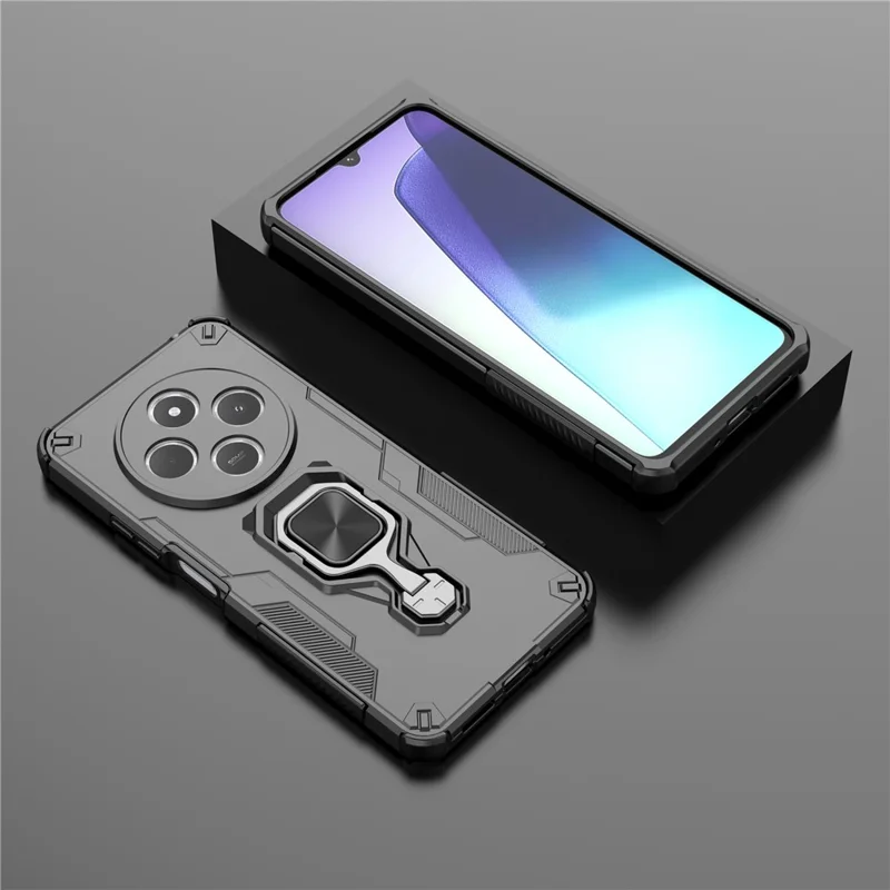 For Xiaomi Redmi 14C 4G Case Rotatable Ring Kickstand PC + TPU Shockproof Phone Cover - Black