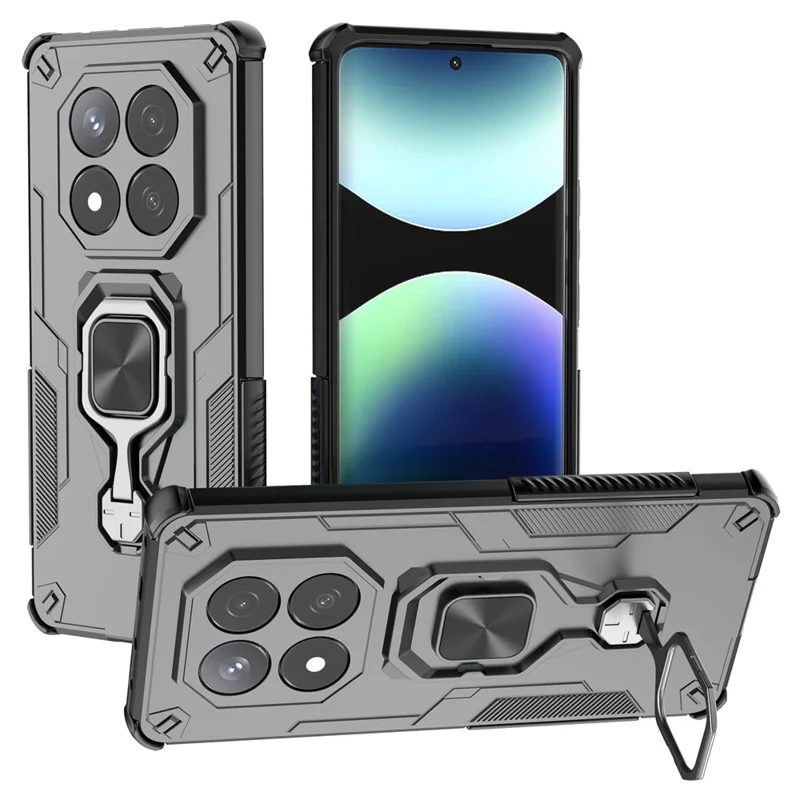 For Xiaomi Redmi Note 14 Pro 5G / Poco X7 5G Case Rotatable Ring Kickstand PC + TPU Shockproof Phone Cover - Black