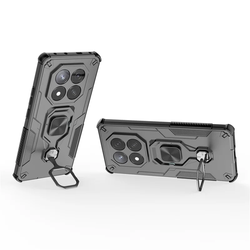 For Xiaomi Redmi Note 14 Pro 5G / Poco X7 5G Case Rotatable Ring Kickstand PC + TPU Shockproof Phone Cover - Black