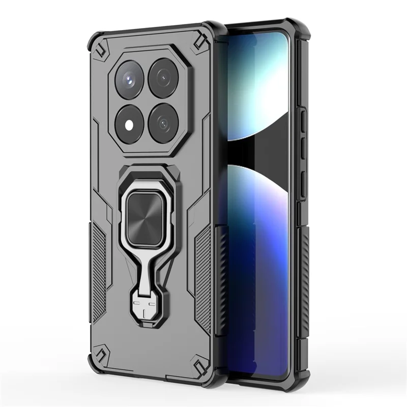 For Xiaomi Redmi Note 14 Pro 5G / Poco X7 5G Case Rotatable Ring Kickstand PC + TPU Shockproof Phone Cover - Black
