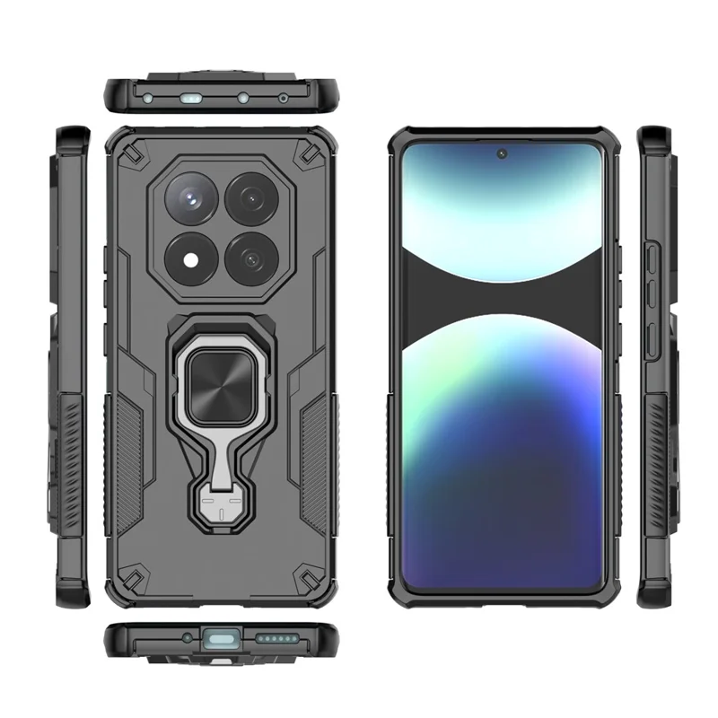For Xiaomi Redmi Note 14 Pro 5G / Poco X7 5G Case Rotatable Ring Kickstand PC + TPU Shockproof Phone Cover - Black