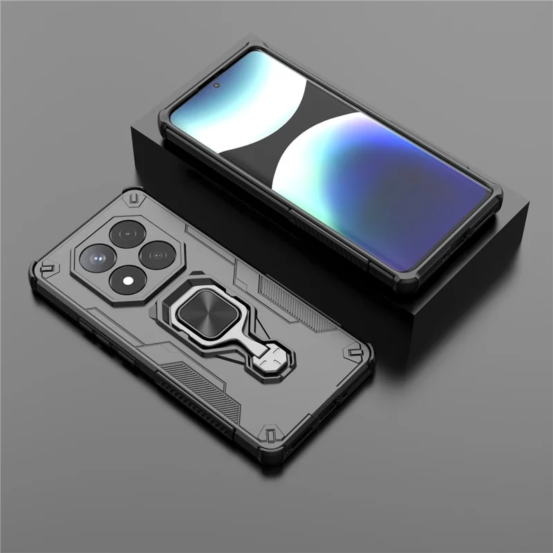 For Xiaomi Redmi Note 14 Pro 5G / Poco X7 5G Case Rotatable Ring Kickstand PC + TPU Shockproof Phone Cover - Black