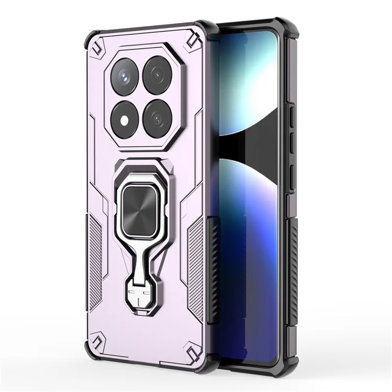For Xiaomi Redmi Note 14 Pro 5G / Poco X7 5G Case Rotatable Ring Kickstand PC + TPU Shockproof Phone Cover - Purple