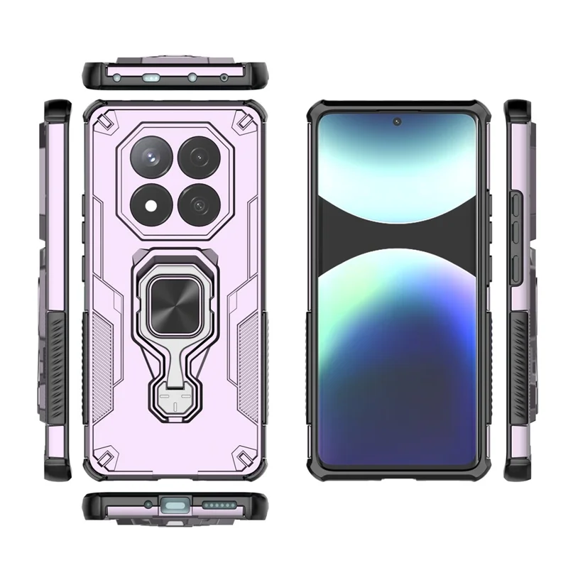 For Xiaomi Redmi Note 14 Pro 5G / Poco X7 5G Case Rotatable Ring Kickstand PC + TPU Shockproof Phone Cover - Purple