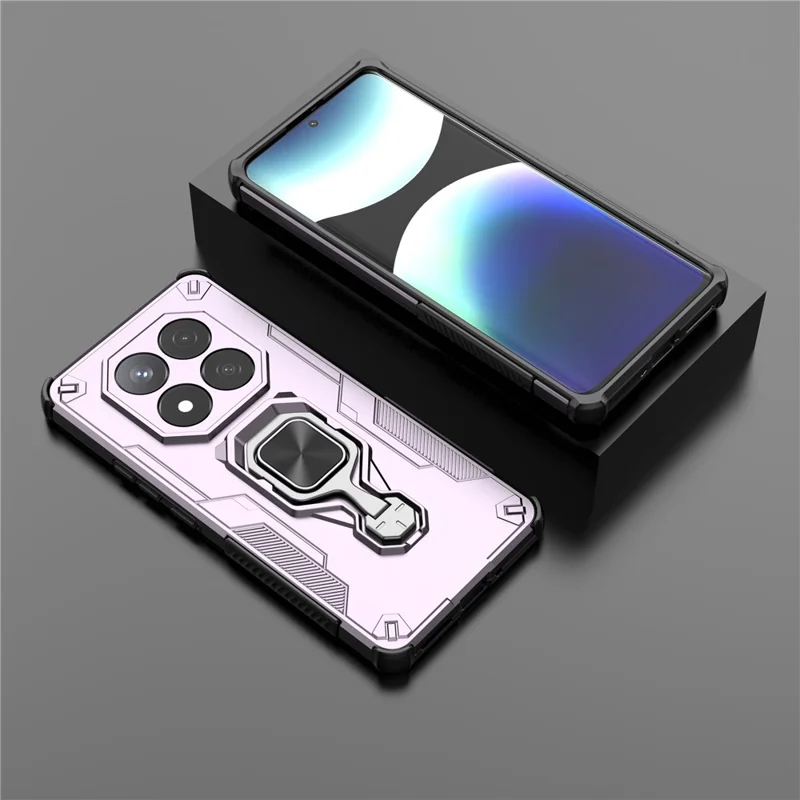 For Xiaomi Redmi Note 14 Pro 5G / Poco X7 5G Case Rotatable Ring Kickstand PC + TPU Shockproof Phone Cover - Purple