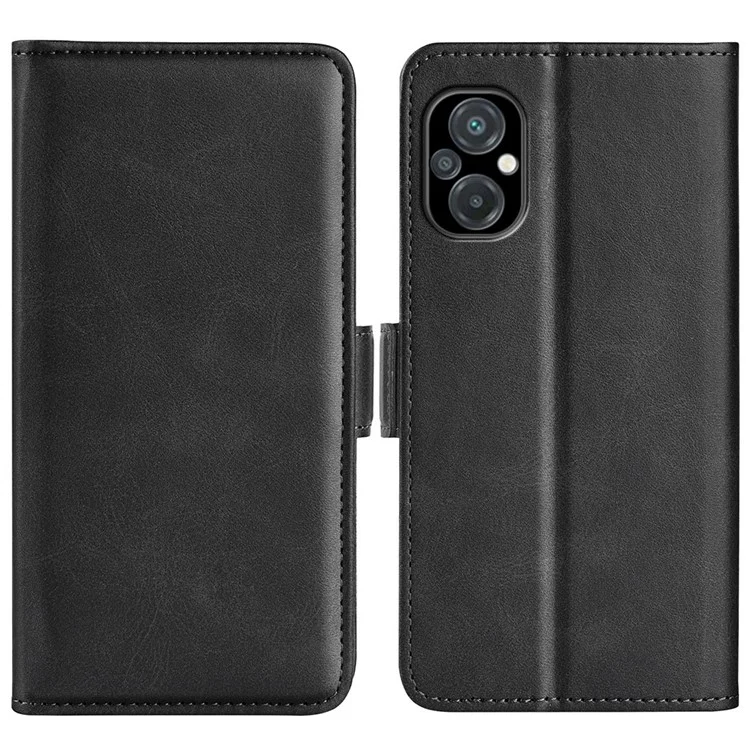 Для Xiaomi Poco M5 4G Теленка Текстурированная Кожаная Кожаная Подставка Для Телефона Телефонная Кошелька Корпус Двойной Магнитная Застежка Защитная Оболочка - Черный