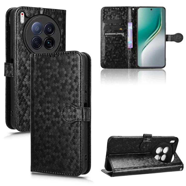 Für TECNO Camon 40 Premier 5G Geldbörsen-Hülle mit Punktmuster-Prägung aus PU-Leder - Schwarz
