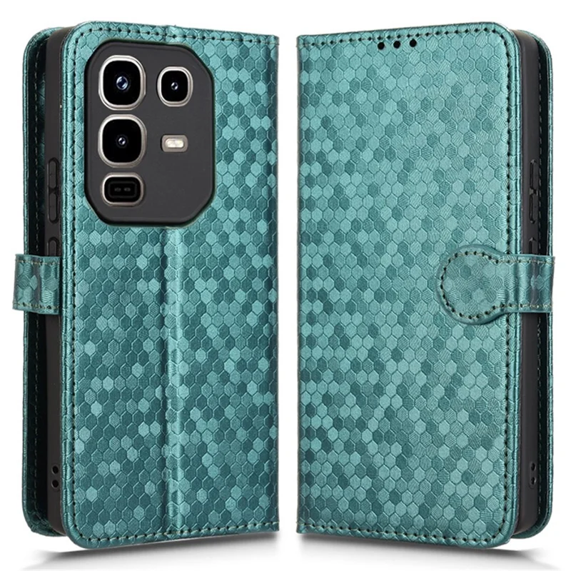 For Infinix Note 50 Pro 4G  /  Note 50 4G Wallet Case Dot Pattern Imprint PU Leather Phone Cover - Green