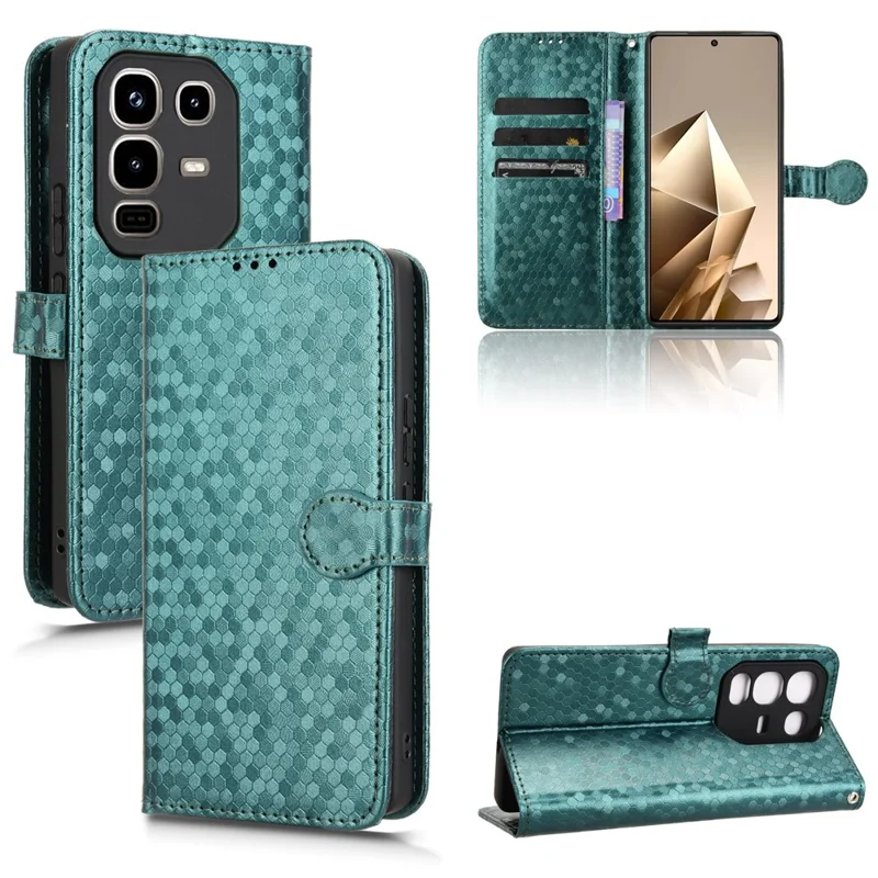 For Infinix Note 50 Pro 4G  /  Note 50 4G Wallet Case Dot Pattern Imprint PU Leather Phone Cover - Green