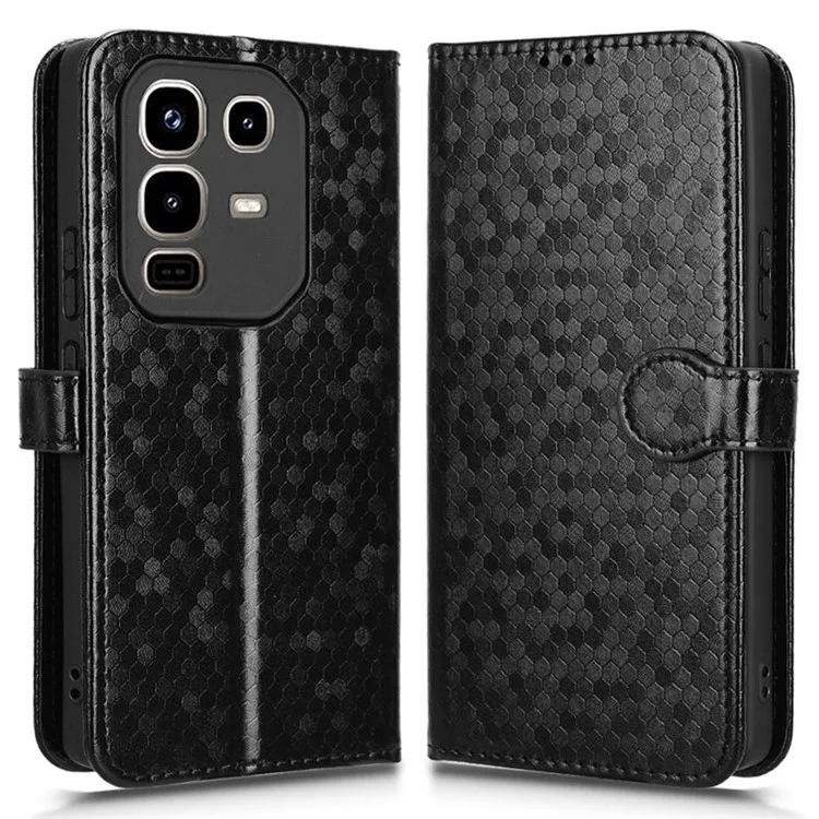 For Infinix Note 50 Pro 4G  /  Note 50 4G Wallet Case Dot Pattern Imprint PU Leather Phone Cover - Black
