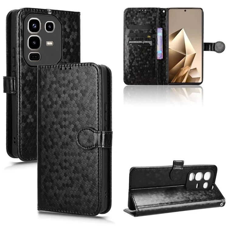 For Infinix Note 50 Pro 4G  /  Note 50 4G Wallet Case Dot Pattern Imprint PU Leather Phone Cover - Black