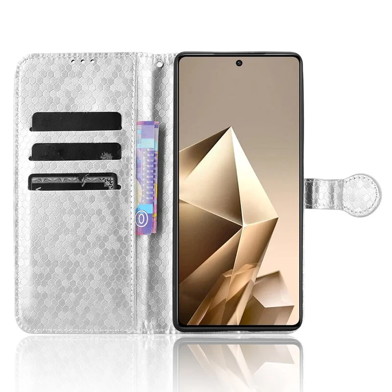 For Infinix Note 50 Pro 4G  /  Note 50 4G Wallet Case Dot Pattern Imprint PU Leather Phone Cover - Silver