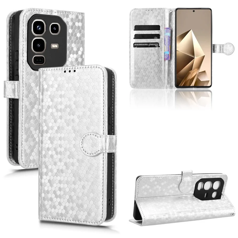 For Infinix Note 50 Pro 4G  /  Note 50 4G Wallet Case Dot Pattern Imprint PU Leather Phone Cover - Silver