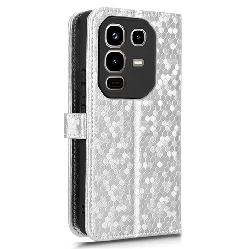For Infinix Note 50 Pro 4G  /  Note 50 4G Wallet Case Dot Pattern Imprint PU Leather Phone Cover - Silver