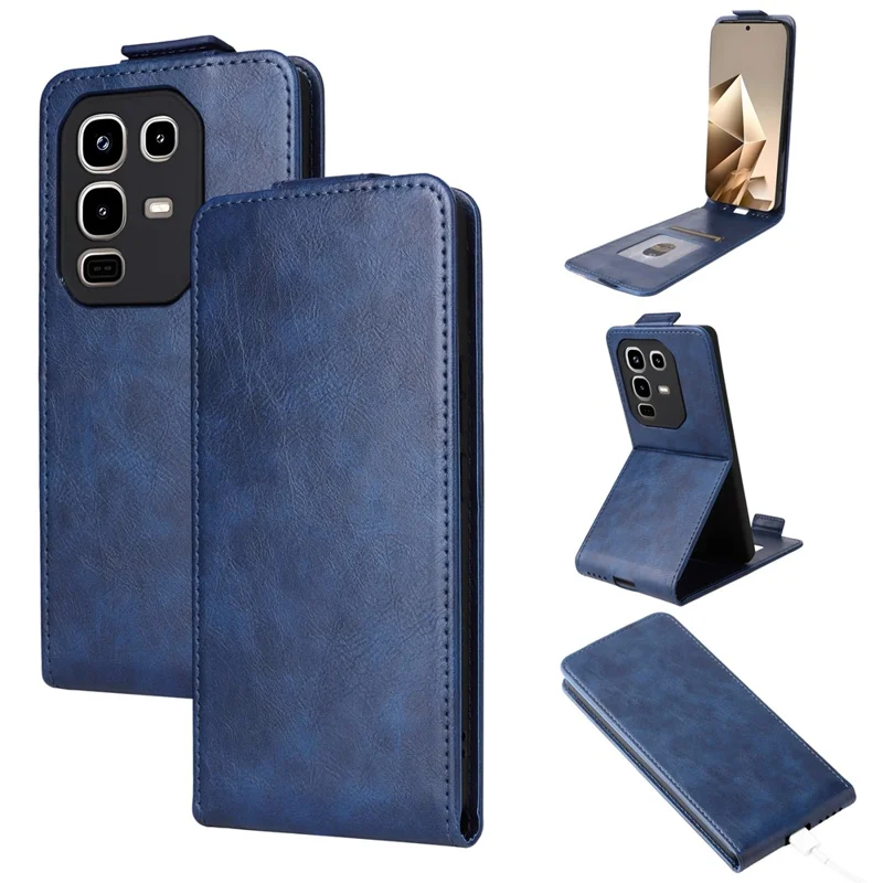 For Infinix Note 50 Pro 4G  /  Note 50 4G Stand Case Magnetic Clasp Vertical Flip Leather Phone Cover with Card Holder - Dark Blue