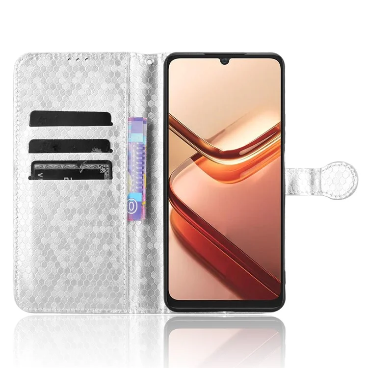 For Doogee Note 58 Pro  /  Note 58 Wallet Case Dot Pattern Imprint PU Leather Phone Cover - Silver