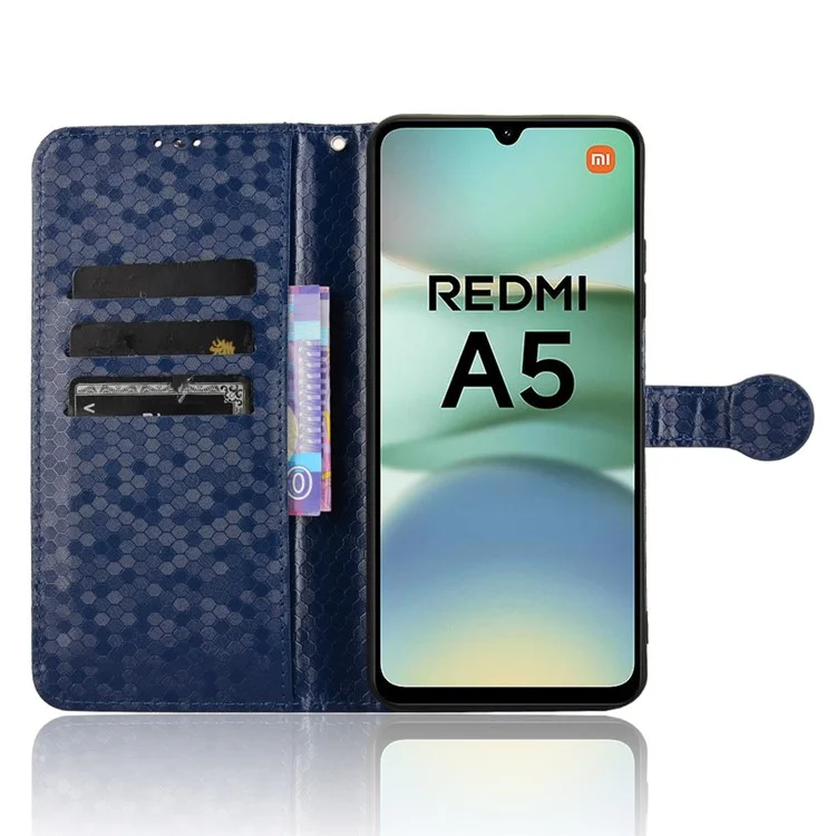 Funda tipo cartera para Xiaomi Redmi A5 4G (171,7 mm) / Poco C71 4G con estampado de puntos, de cuero PU - Azul oscuro