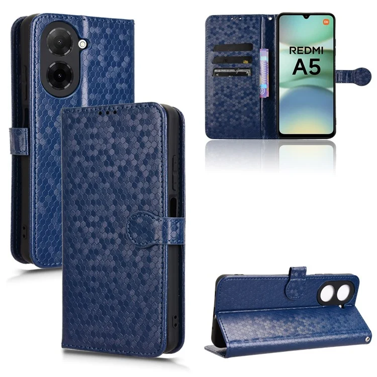 Funda tipo cartera para Xiaomi Redmi A5 4G (171,7 mm) / Poco C71 4G con estampado de puntos, de cuero PU - Azul oscuro