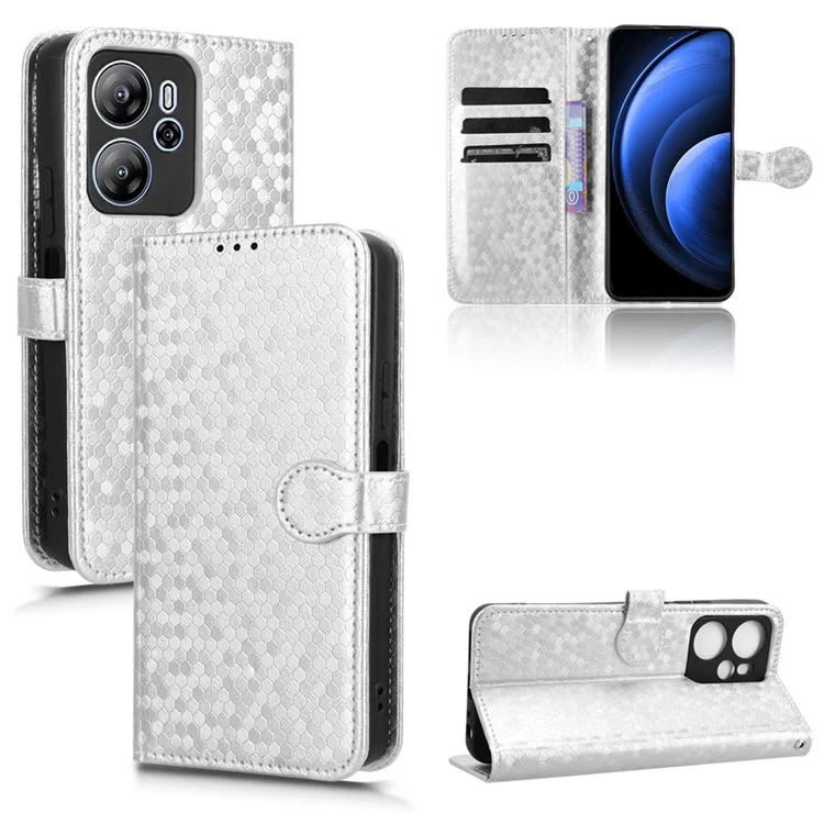 Für Blackview Oscal Tiger 13 Brieftasche Hülle Punktmuster Prägung PU-Leder Handyhülle - Silber