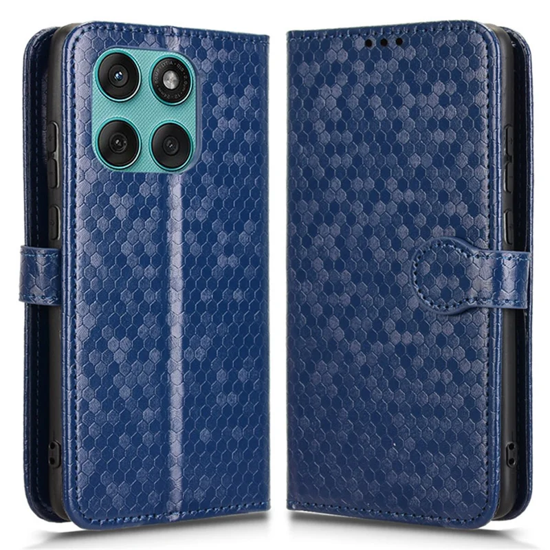 For Motorola Edge (2025) 5G Wallet Case Dot Pattern Imprint PU Leather Phone Cover - Dark Blue