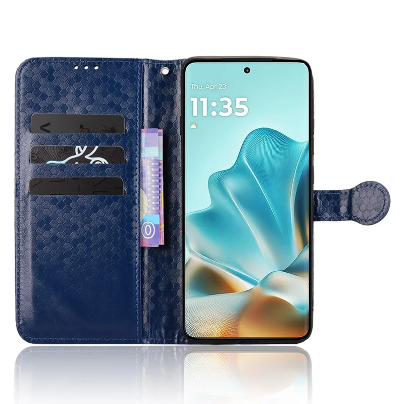 For Motorola Edge (2025) 5G Wallet Case Dot Pattern Imprint PU Leather Phone Cover - Dark Blue